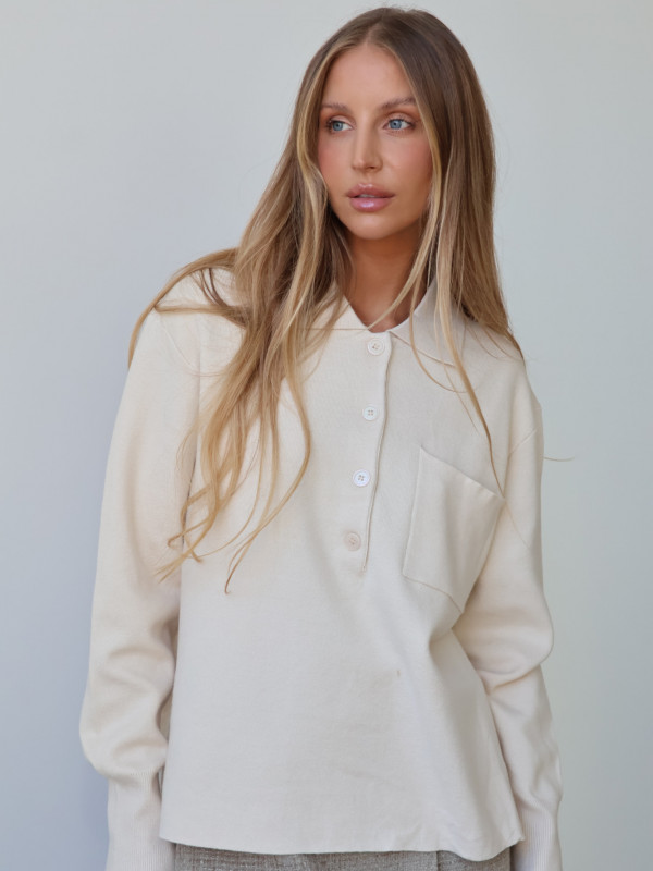Sweter polo z guzikami beż MONS 3