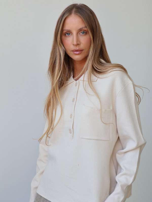 Sweter polo z guzikami beż MONS 4