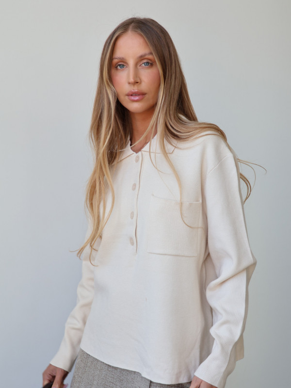 Sweter polo z guzikami beż MONS
