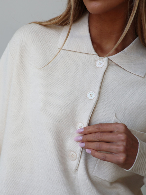 Sweter polo z guzikami beż MONS 6
