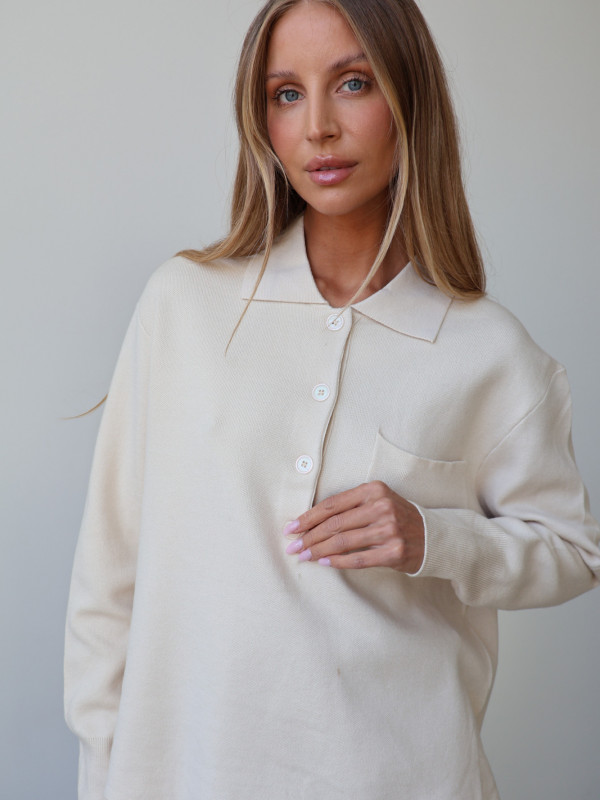Sweter polo z guzikami beż MONS 7