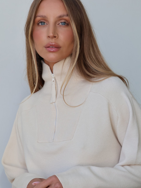 Sweter polo z zamkiem beż ARLON 23