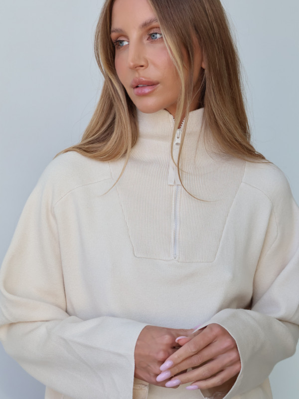 Sweter polo z zamkiem beż ARLON 22