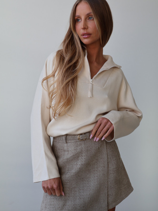 Sweter polo z zamkiem beż ARLON 8