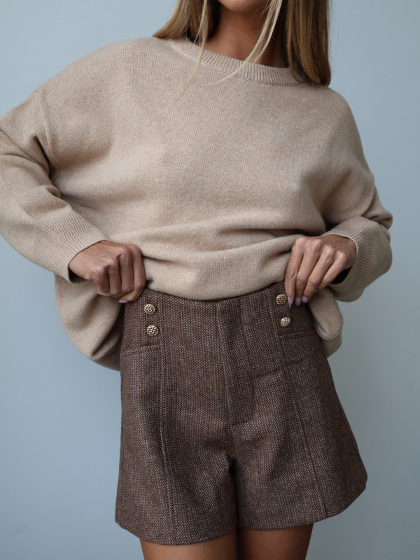 Szorty strukturalne z wełną brąz CASCAIS