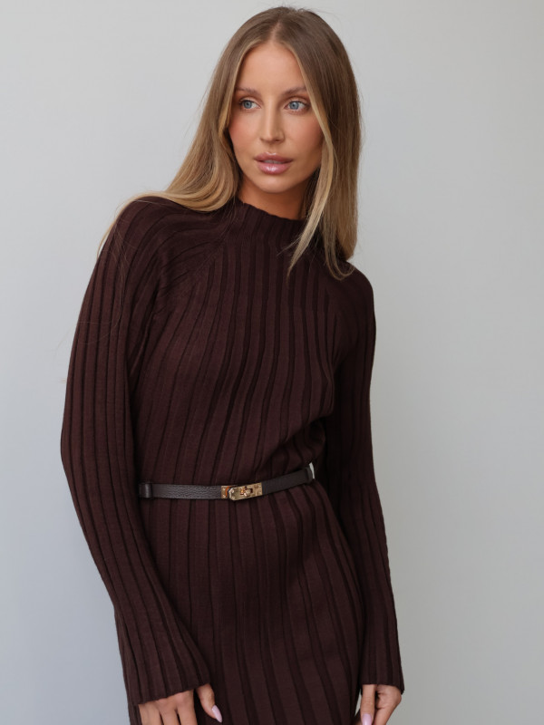 Sukienka dzianinowa prążkowana czekolada DINANT 18