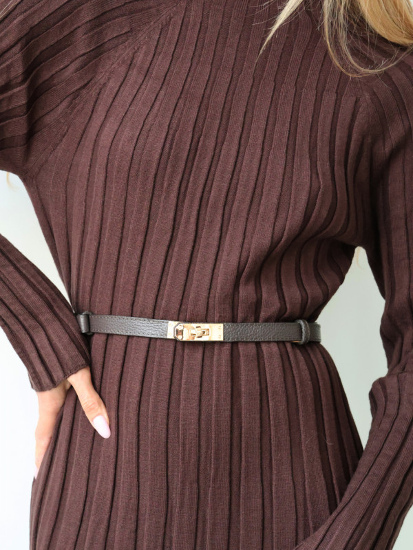 Sukienka dzianinowa prążkowana czekolada DINANT 16