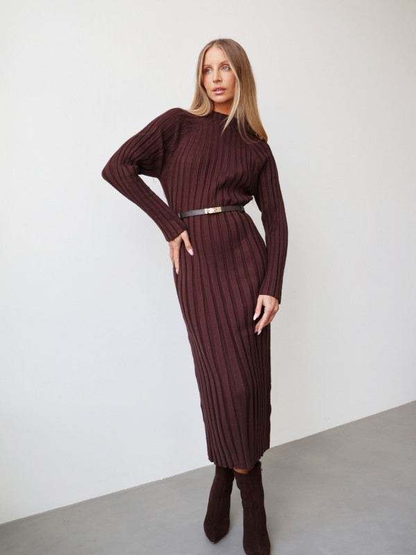 Sukienka dzianinowa prążkowana czekolada DINANT 15