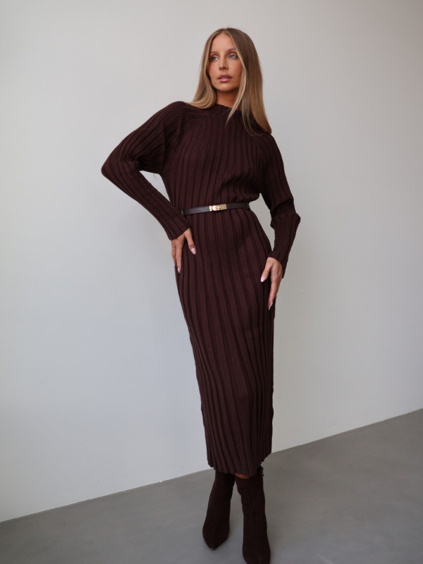 Sukienka dzianinowa prążkowana czekolada DINANT 14