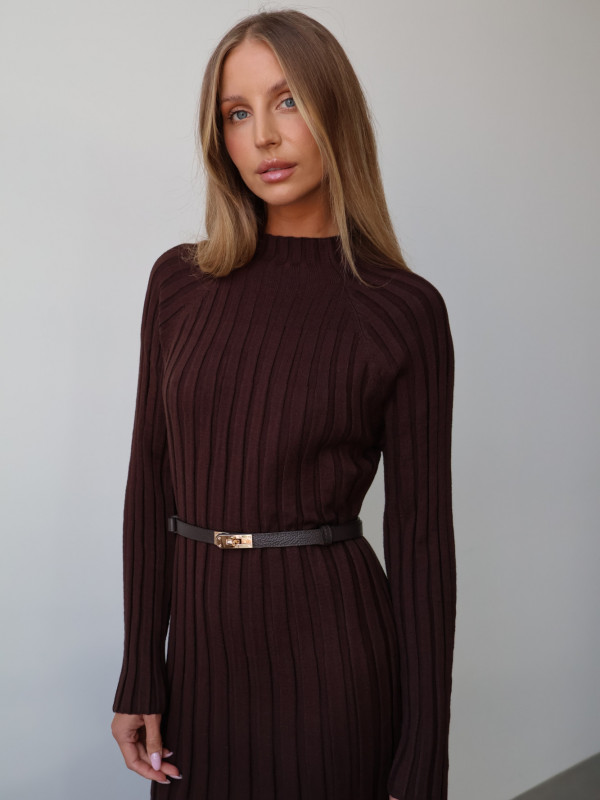 Sukienka dzianinowa prążkowana czekolada DINANT 10