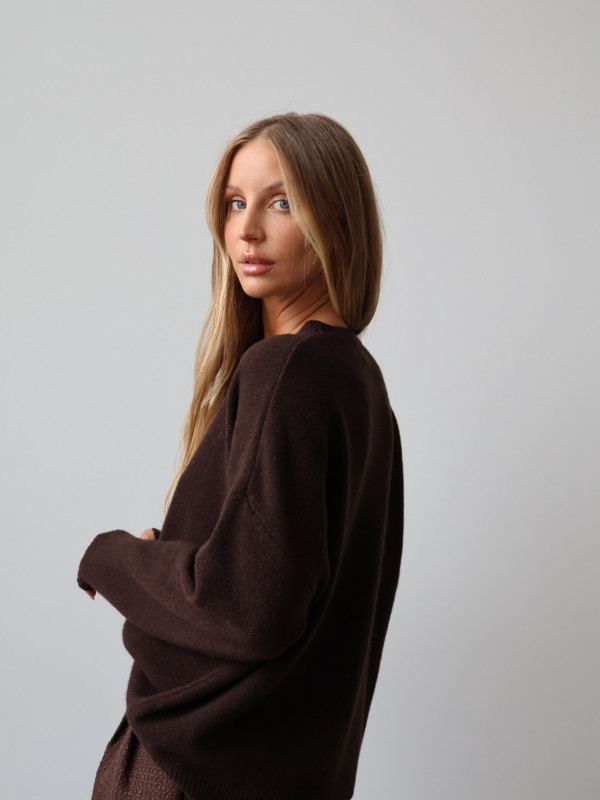 Sweter 100% wełna merino premium MERENE czekolada 11