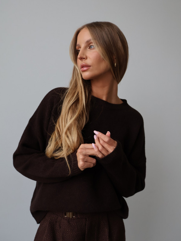 Sweter 100% wełna merino premium MERENE czekolada