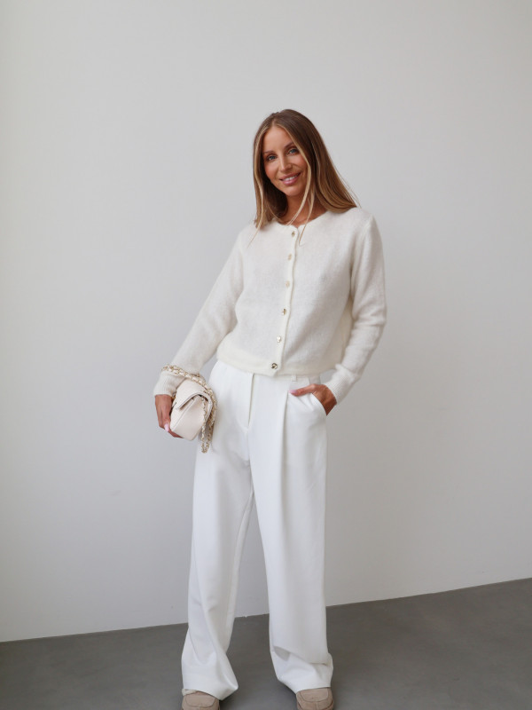 Kardigan z kid moherem i wełną merino premium ze złotymi guzikami premium śmietanka AURE 5