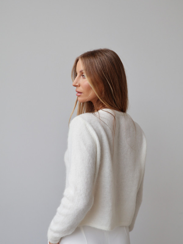 Kardigan z kid moherem i wełną merino premium ze złotymi guzikami premium śmietanka AURE 9