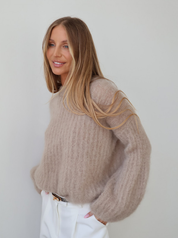 Sweter z super kid moherem premium beż BRISTOL 6