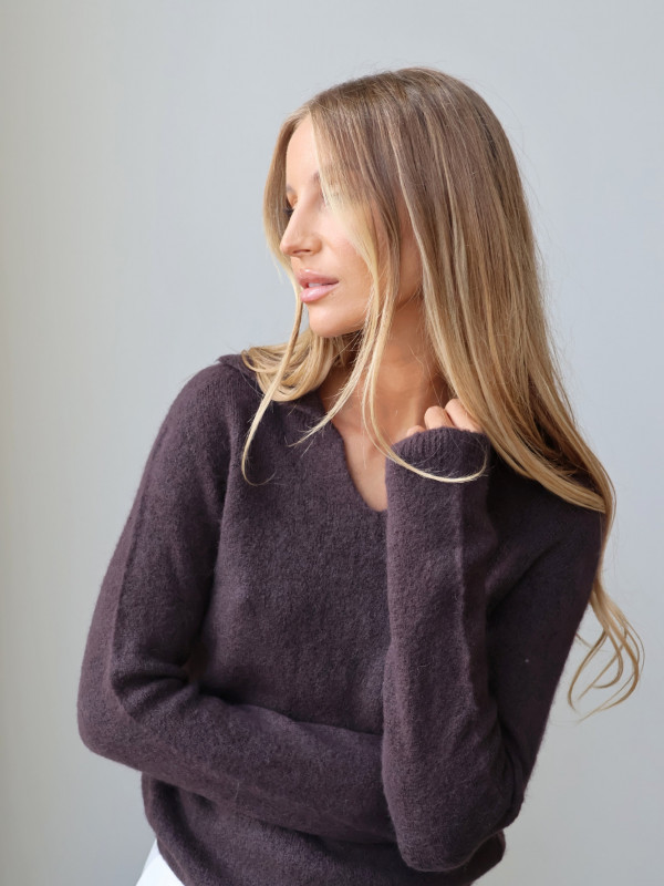 Sweter z baby alpaką polo gorzka czekolada LIVIGNO 4