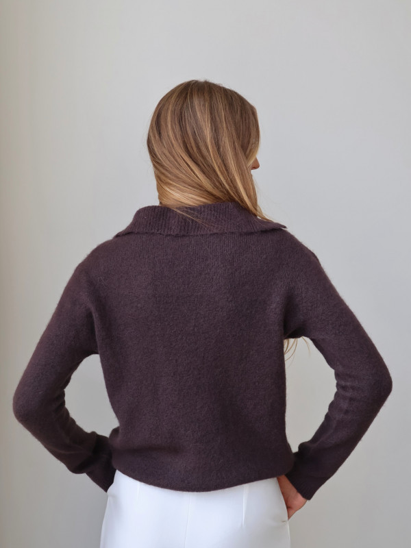 Sweter z baby alpaką polo gorzka czekolada LIVIGNO 6