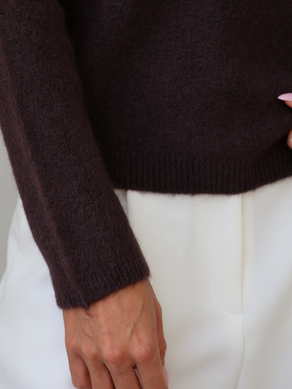 Sweter z baby alpaką polo gorzka czekolada LIVIGNO 8