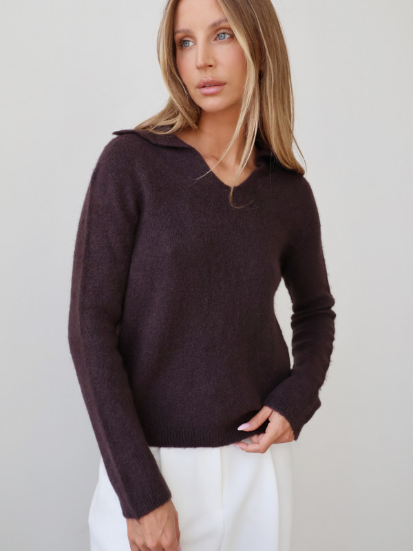 Sweter z baby alpaką polo gorzka czekolada LIVIGNO 9