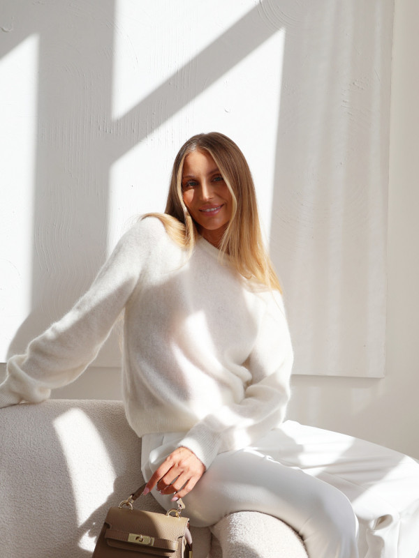 Sweter z kid moherem i wełną merino śmietanka MERA 7