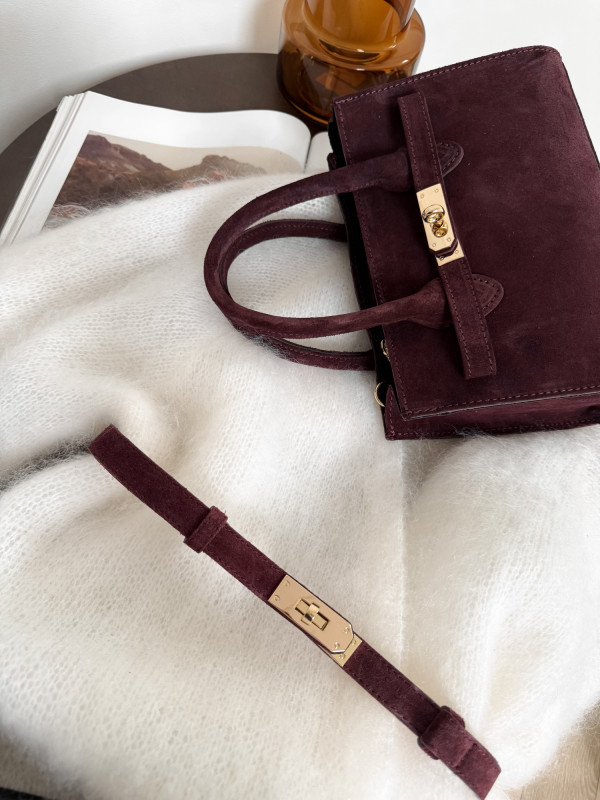 Pasek 100% skóra naturalna HERME zamsz burgund 1