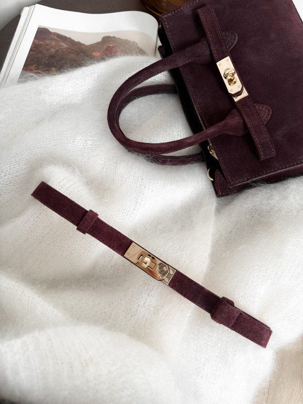 Pasek 100% skóra naturalna HERME zamsz burgund 2