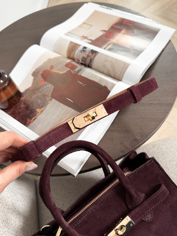 Pasek 100% skóra naturalna HERME zamsz burgund 3