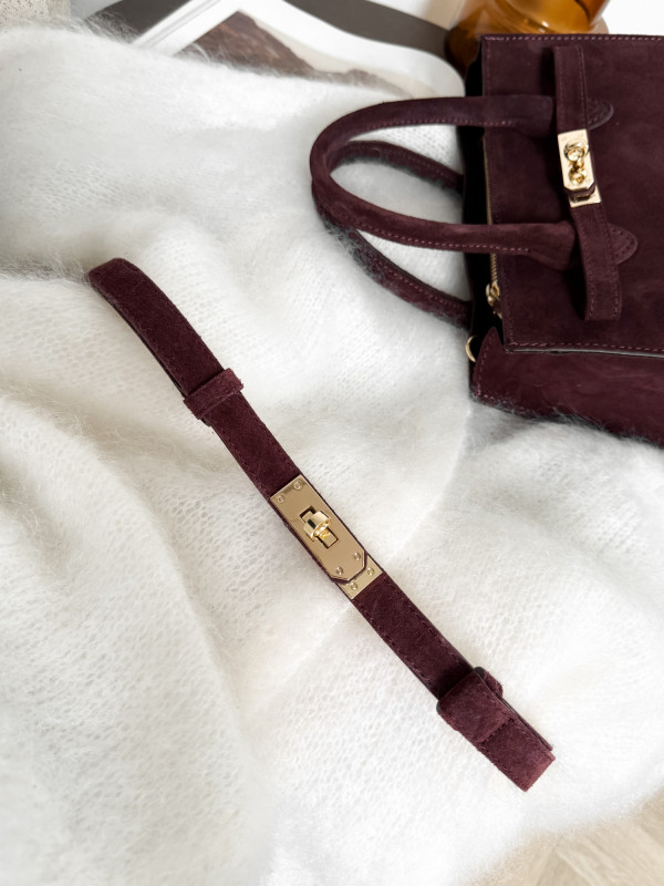 Pasek 100% skóra naturalna HERME zamsz burgund 4