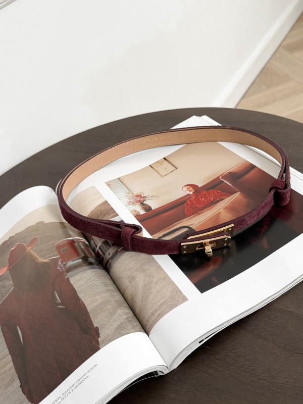 Pasek 100% skóra naturalna HERME zamsz burgund 5