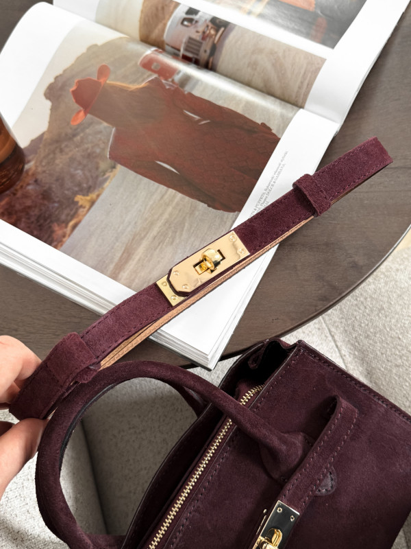 Pasek 100% skóra naturalna HERME zamsz burgund 6