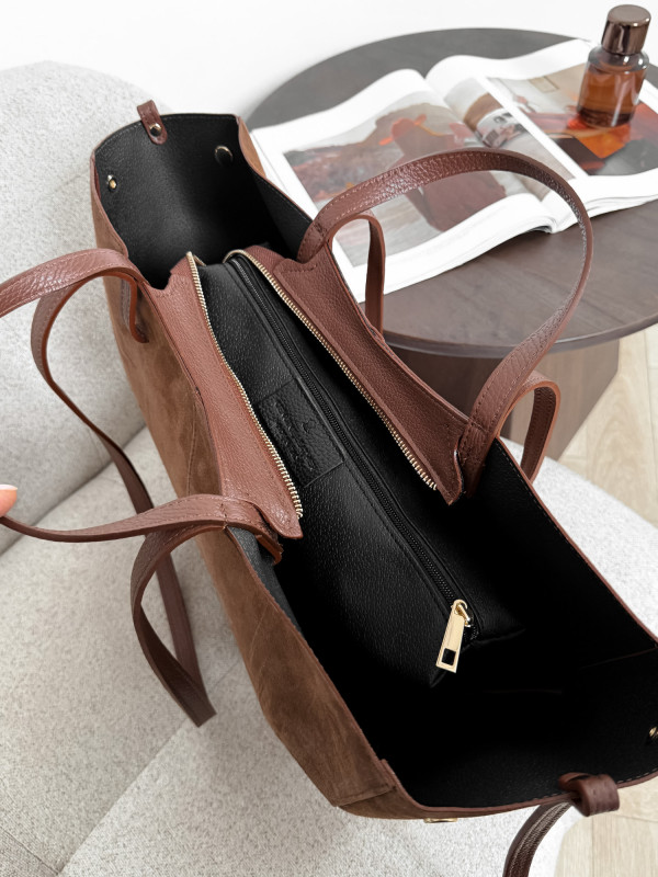 Torebka 100% skóra zamszowa kasztan SOLENE MAXI 10