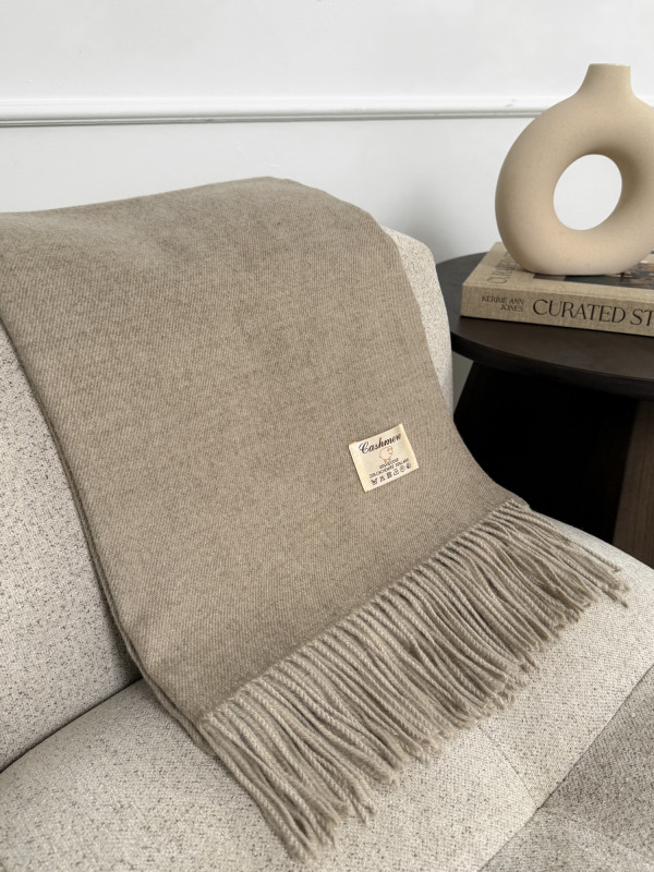 Szal z kaszmirem i wełną z frędzlami szampan SNOW