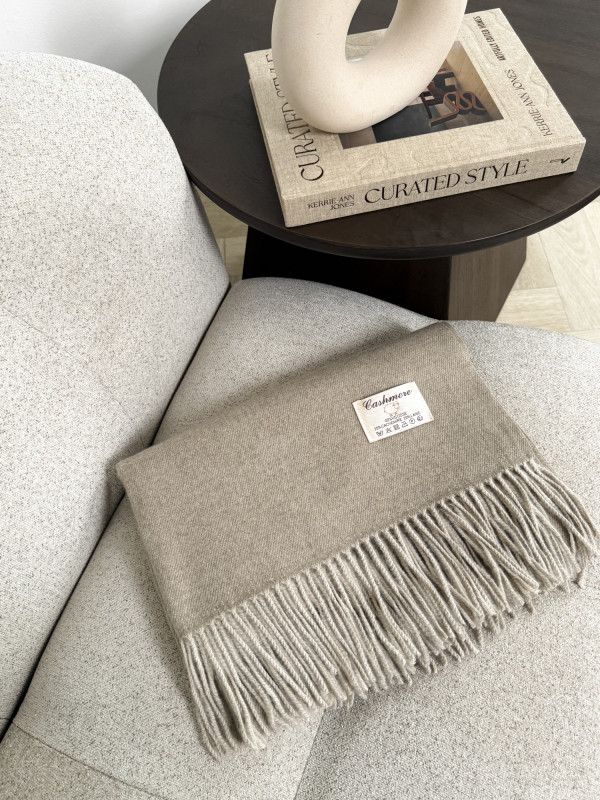 Szal z kaszmirem i wełną z frędzlami szampan SNOW 3