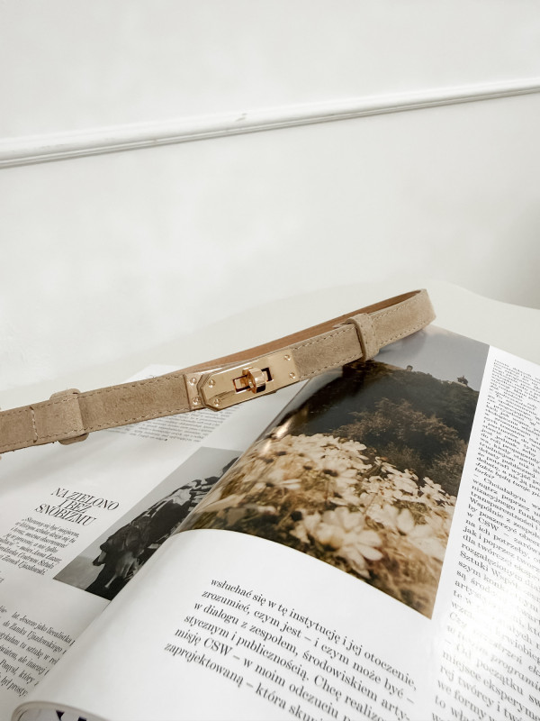 Pasek 100% skóra naturalna HERME zamsz beż 1