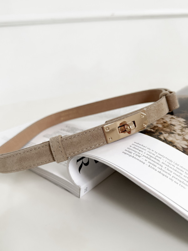 Pasek 100% skóra naturalna HERME zamsz beż 2