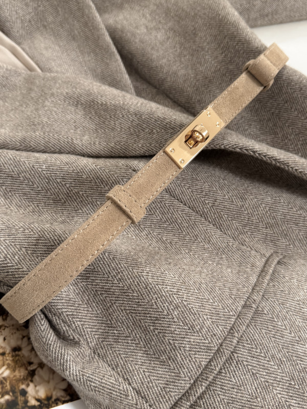 Pasek 100% skóra naturalna HERME zamsz beż 3