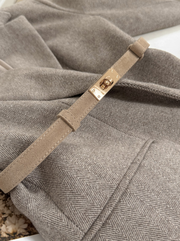 Pasek 100% skóra naturalna HERME zamsz beż 4